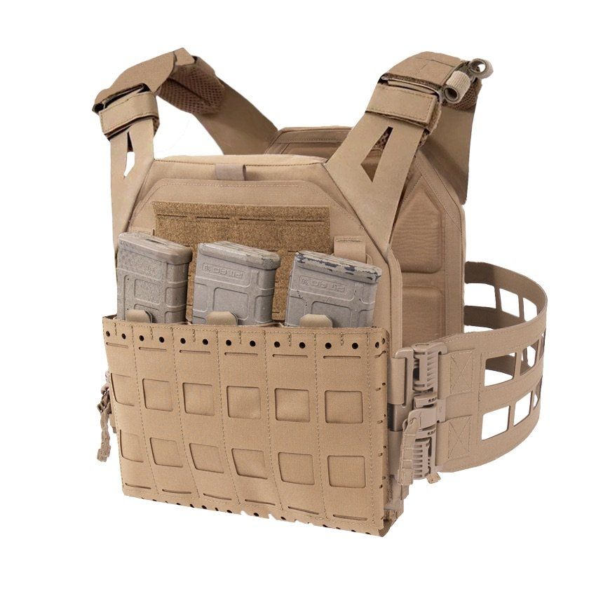 Warrior Laser Cut LPC V2 Low Profile Plate Carrier with Ladder Sides and DFP Kangaroo Pouch with Triple 5.56 Inserts