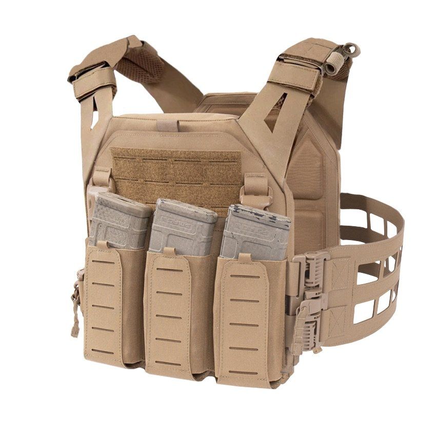 Warrior Laser Cut LPC V2 Low Profile Plate Carrier with Ladder Sides and 5.56 Triple Bungee Low Profile Elastic G2 Magazine Pouch